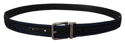 Dolce &amp; Gabbana Blue Jacquard Stripe Silver Buckle Belt