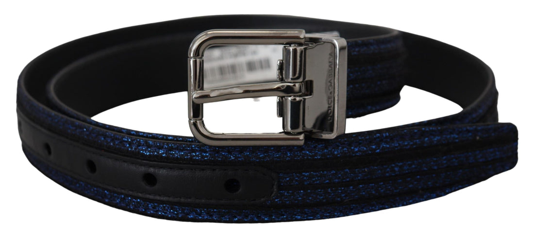 Dolce &amp; Gabbana Blue Jacquard Stripe Silver Buckle Belt