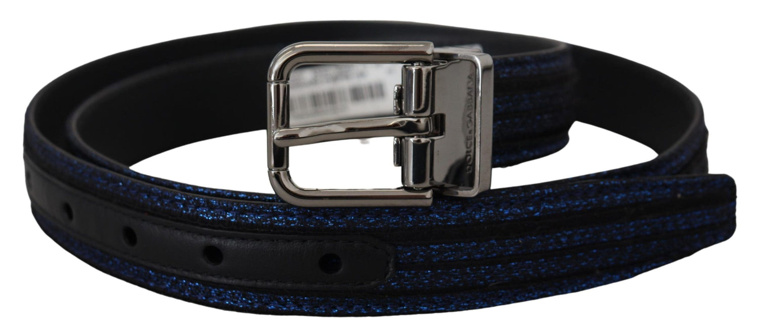 Dolce &amp; Gabbana Blue Jacquard Stripe Silver Buckle Belt