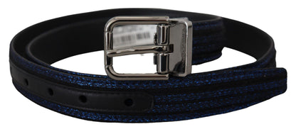 Dolce &amp; Gabbana Blue Jacquard Stripe Silver Buckle Belt