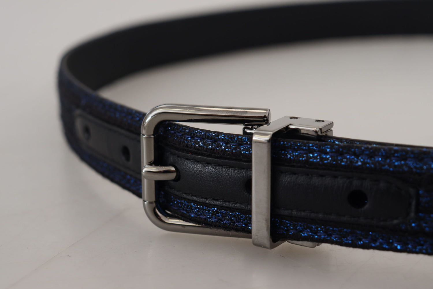 Dolce &amp; Gabbana Blue Jacquard Stripe Silver Buckle Belt