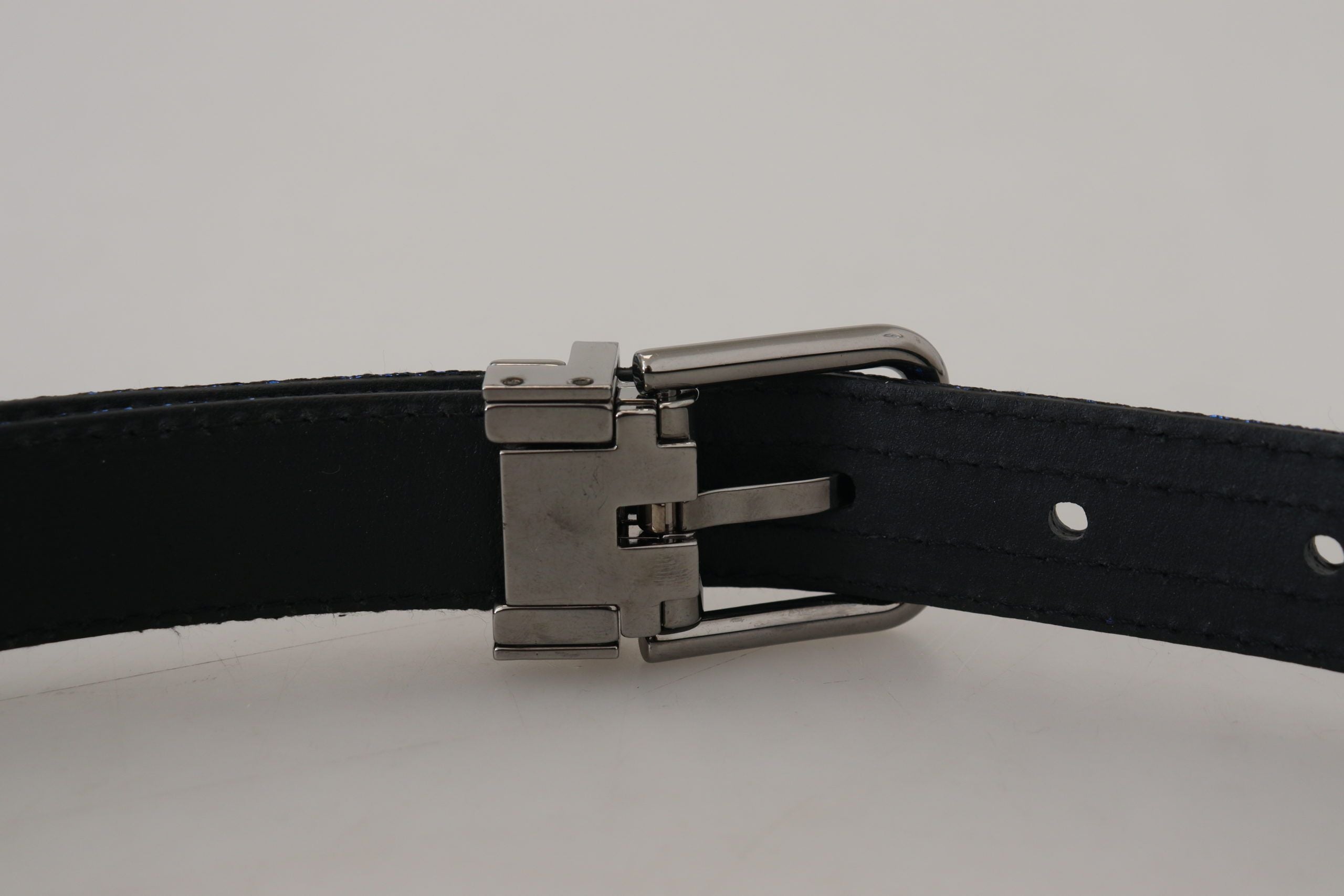 Dolce &amp; Gabbana Blue Jacquard Stripe Silver Buckle Belt