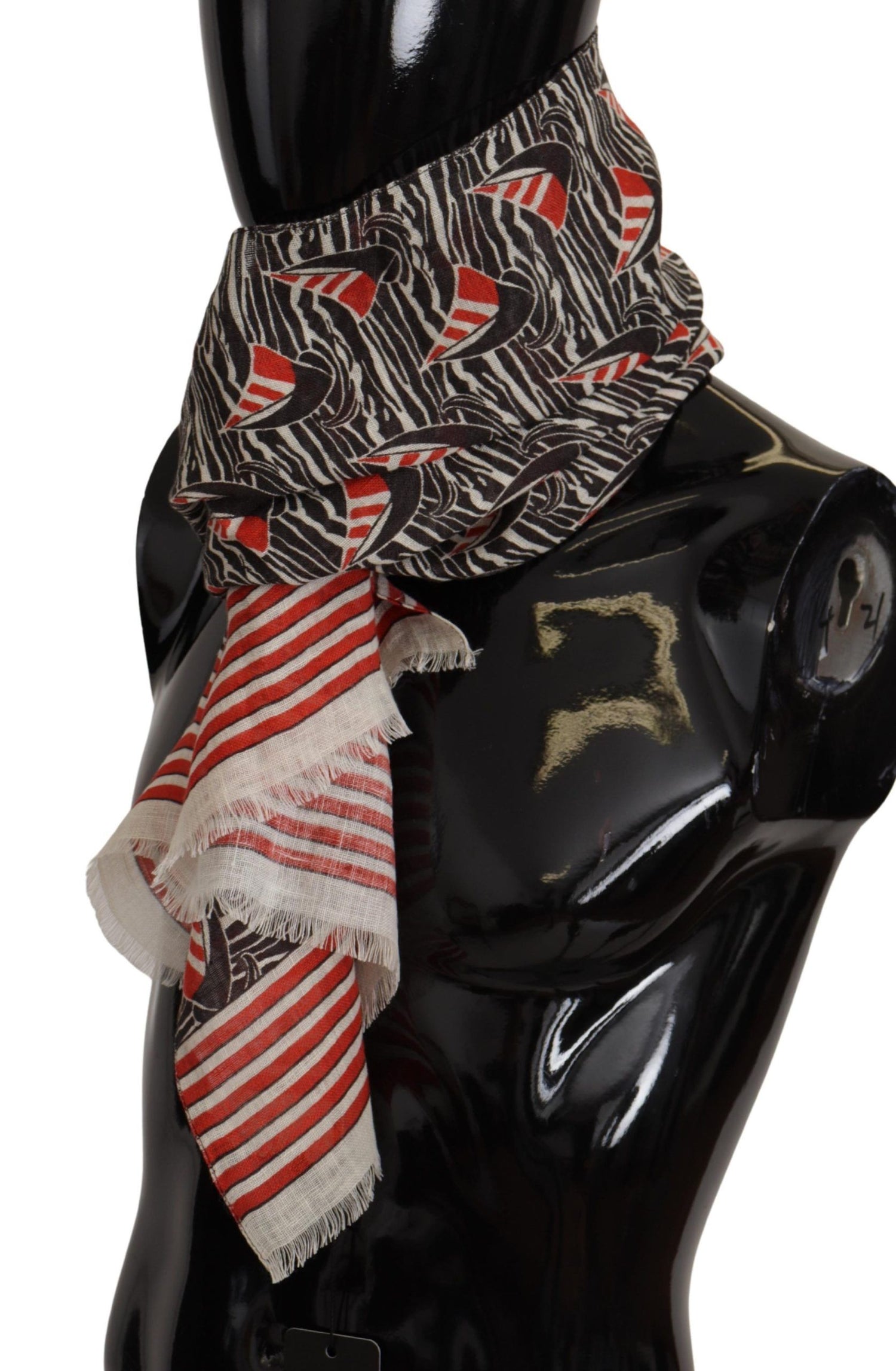 Dolce &amp; Gabbana Black Red Linen Sailboat Stripe Print Shawl Scarf