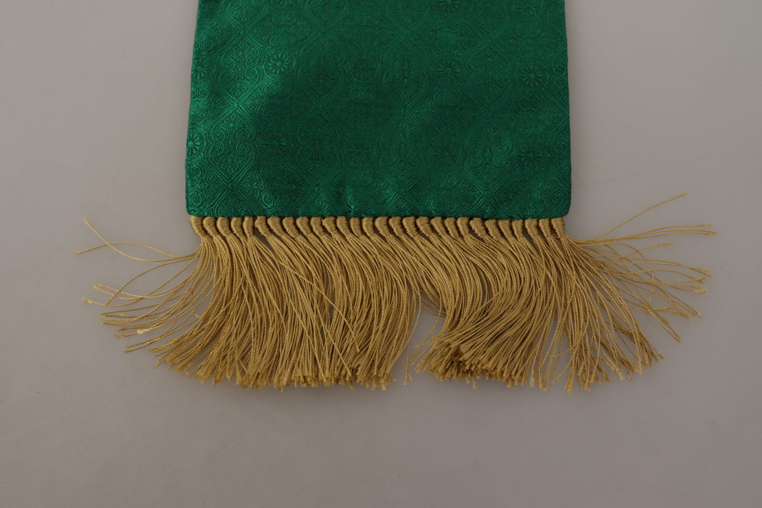 Dolce &amp; Gabbana Green Crown Embroidered Shawl Fringe Blend Silk