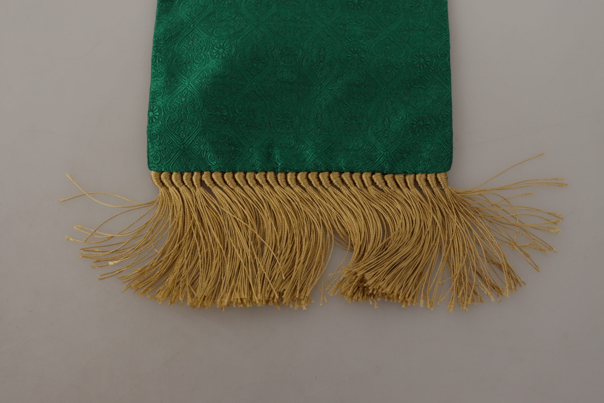 Dolce &amp; Gabbana Green Crown Embroidered Shawl Fringe Blend Silk
