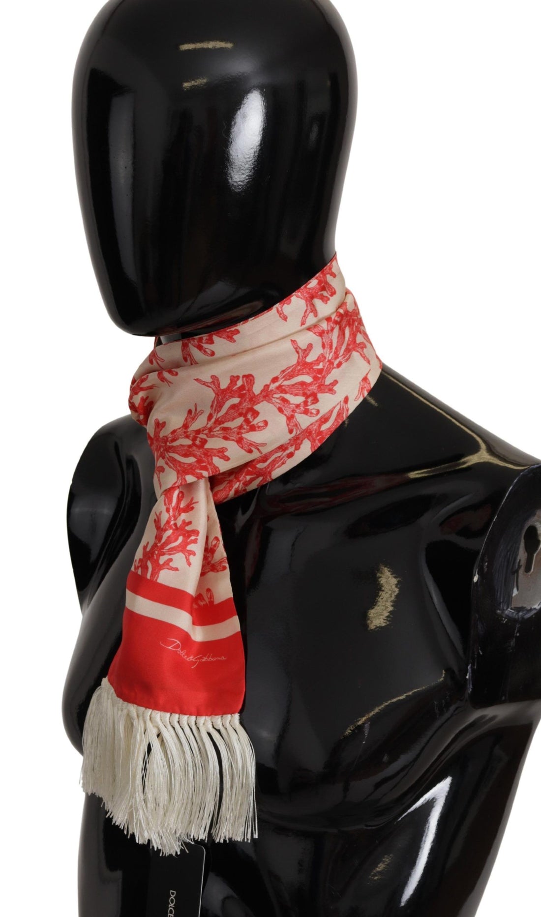Dolce &amp; Gabbana White Red Coral Print Shawl Wrap Fringe Scarf