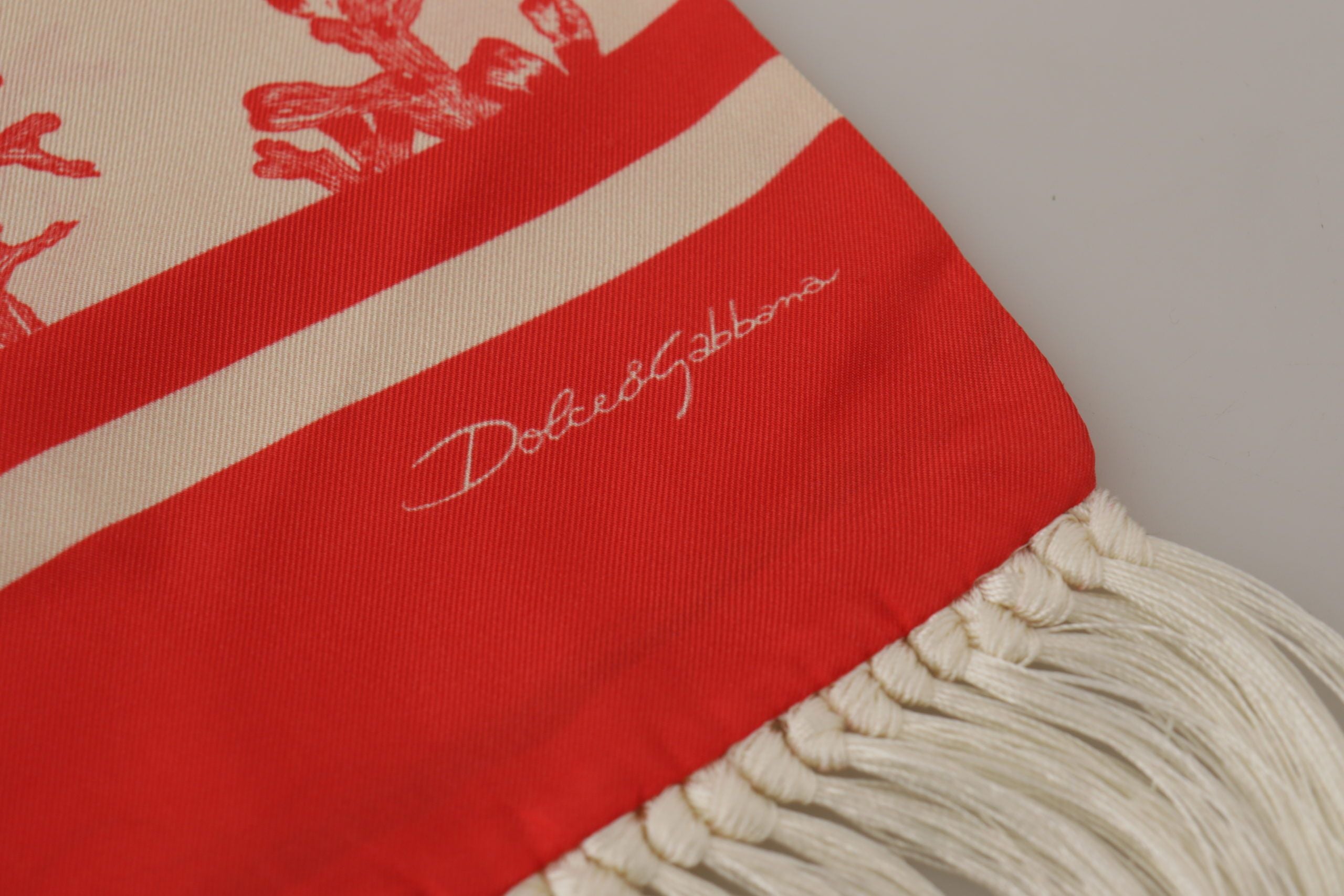 Dolce &amp; Gabbana White Red Coral Print Shawl Wrap Fringe Scarf