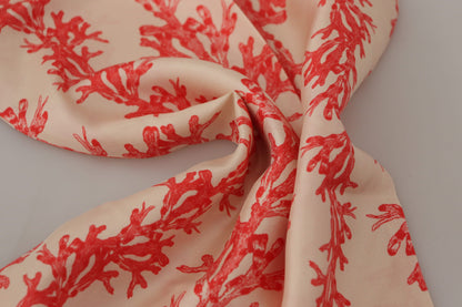 Dolce &amp; Gabbana White Red Coral Print Shawl Wrap Fringe Scarf