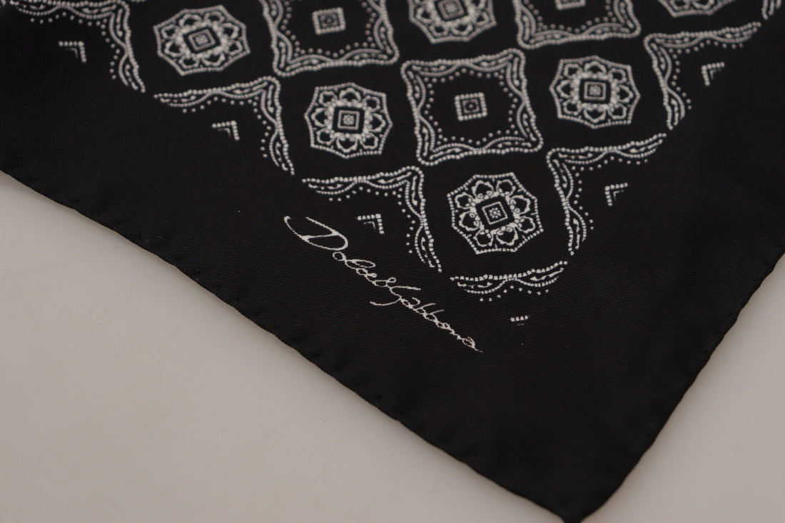 Dolce &amp; Gabbana Black Geometric Patterned Square Handkerchief Scarf