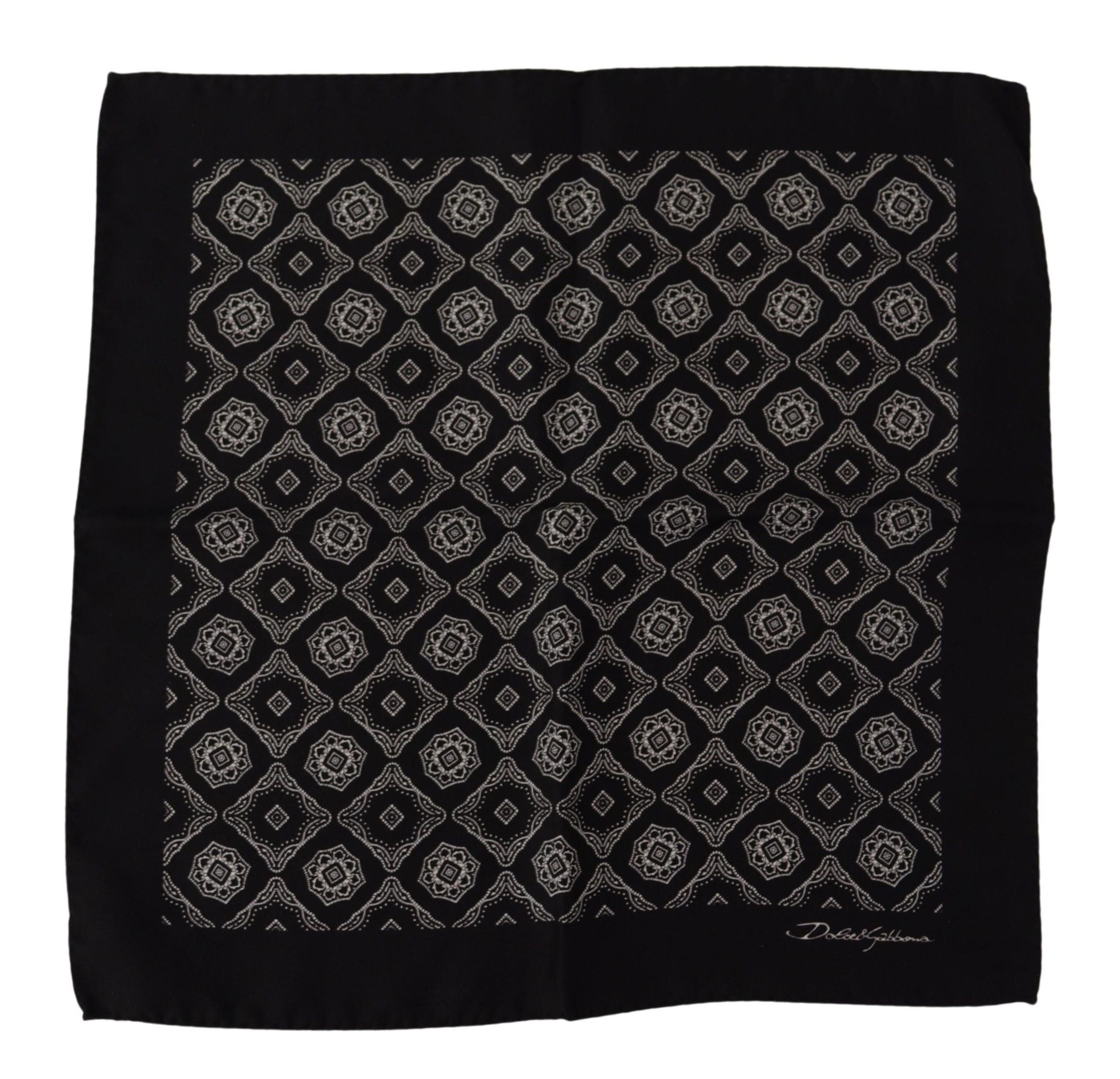 Dolce &amp; Gabbana Black Geometric Patterned Square Handkerchief Scarf