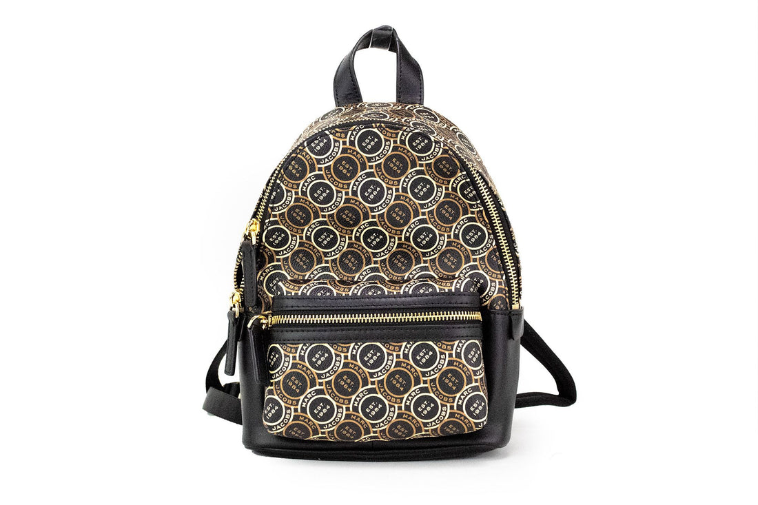 Marc Jacobs Signet Mini svart logotyptryckt läderryggsäck med axelrem
