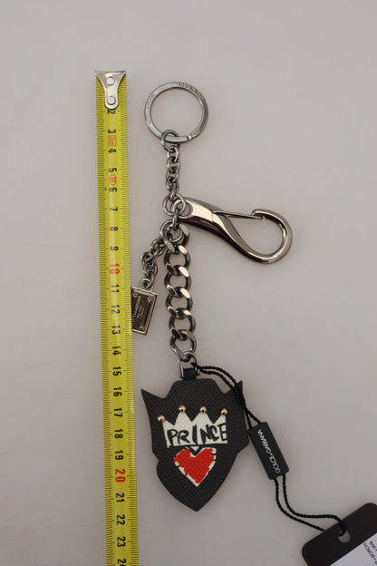 Dolce &amp;amp; Gabbana Black Prince Nyckelring i silvermässing med nitar och logotyp