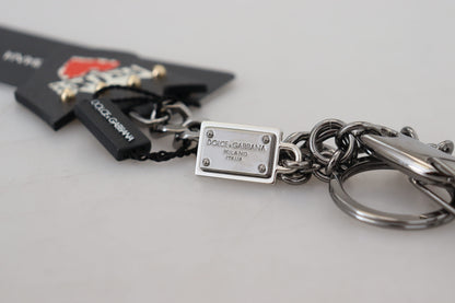 Dolce &amp;amp; Gabbana Black Prince Nyckelring i silvermässing med nitar och logotyp