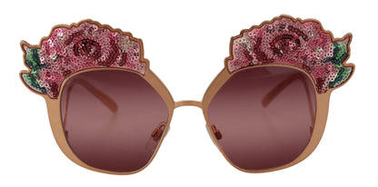 Dolce &amp; Gabbana Pink Gold Rose Sequin Embroidery DG2202 Sunglasses