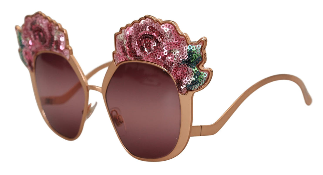 Dolce &amp; Gabbana Pink Gold Rose Sequin Embroidery DG2202 Sunglasses