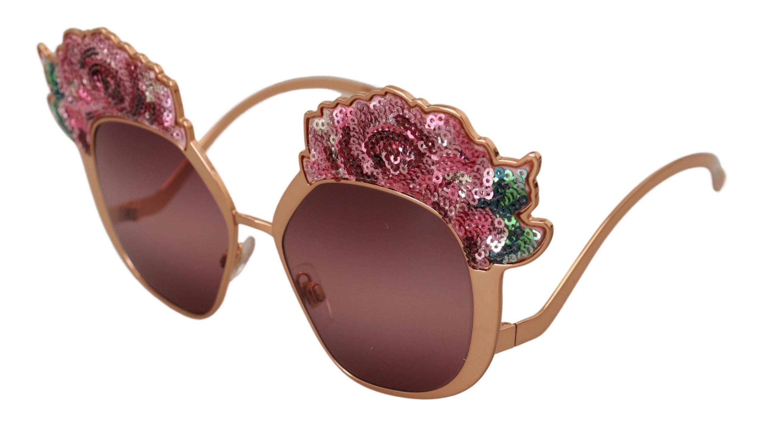 Dolce &amp; Gabbana Pink Gold Rose Sequin Embroidery DG2202 Sunglasses