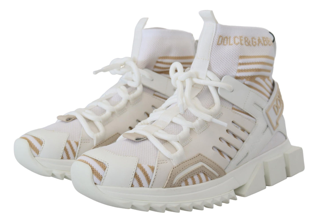 Dolce &amp; Gabbana White Beige Sorrento Sneakers Shoes