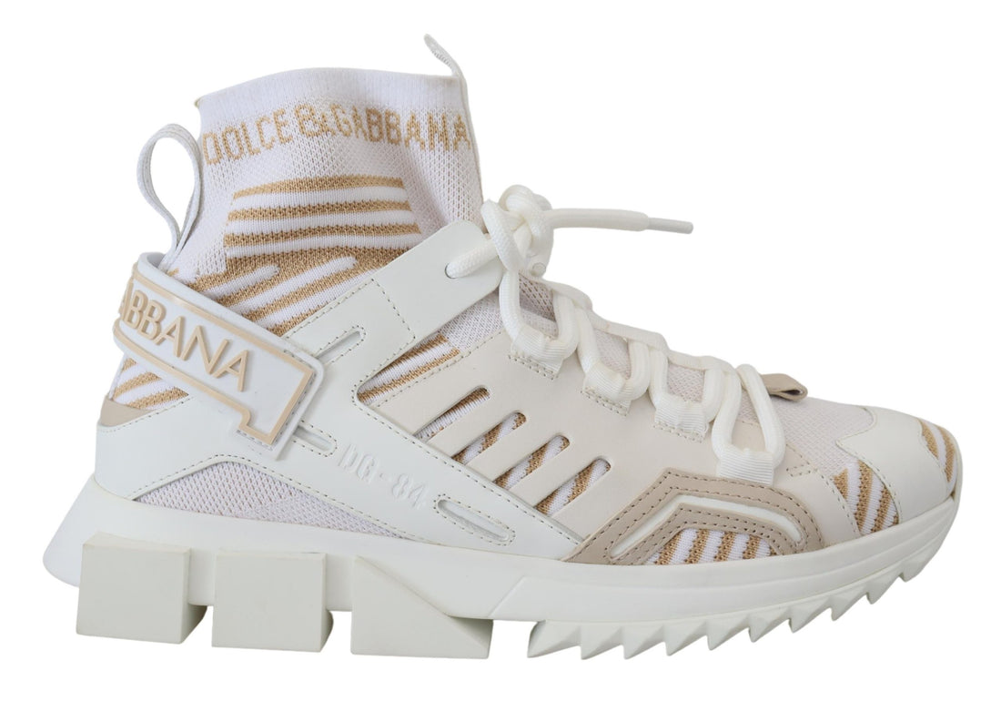 Dolce &amp; Gabbana White Beige Sorrento Sneakers Shoes
