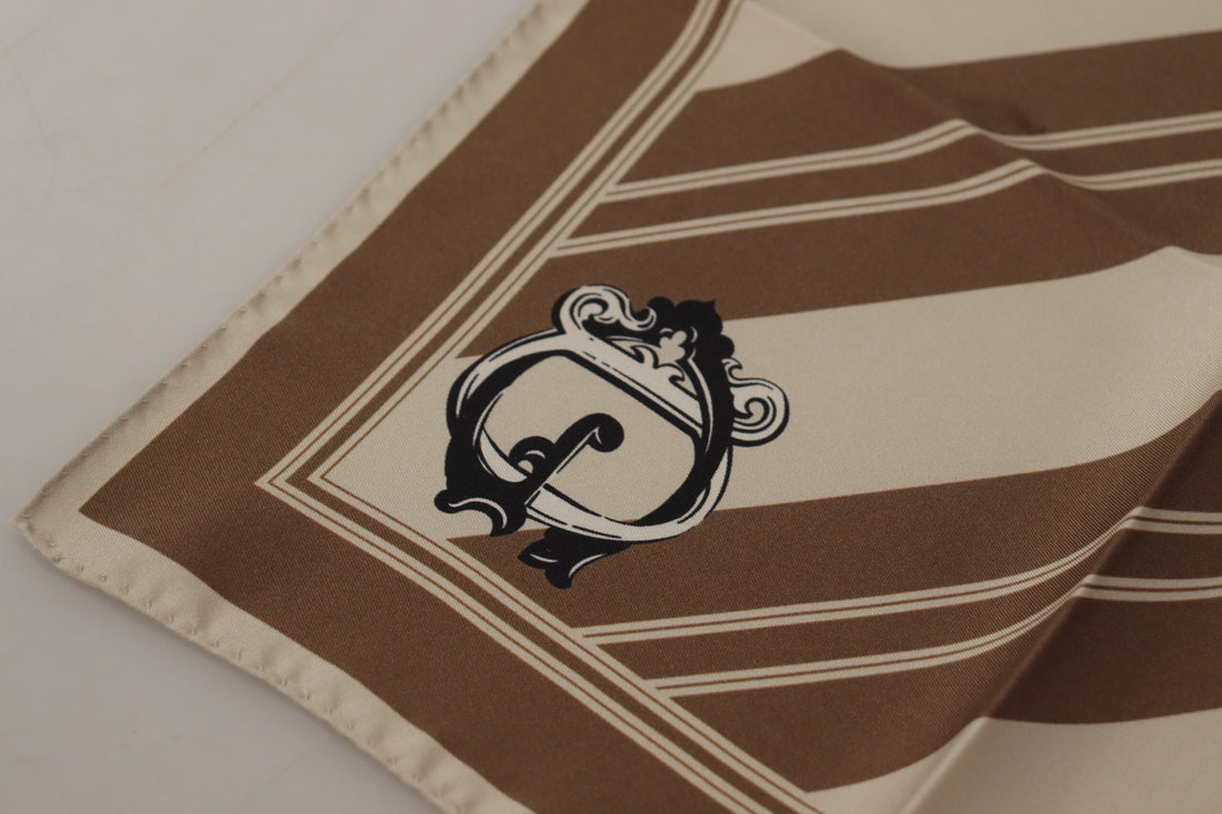 Dolce &amp; Gabbana Brown Stripes DG Logo Square Mens Handkerchief Scarf