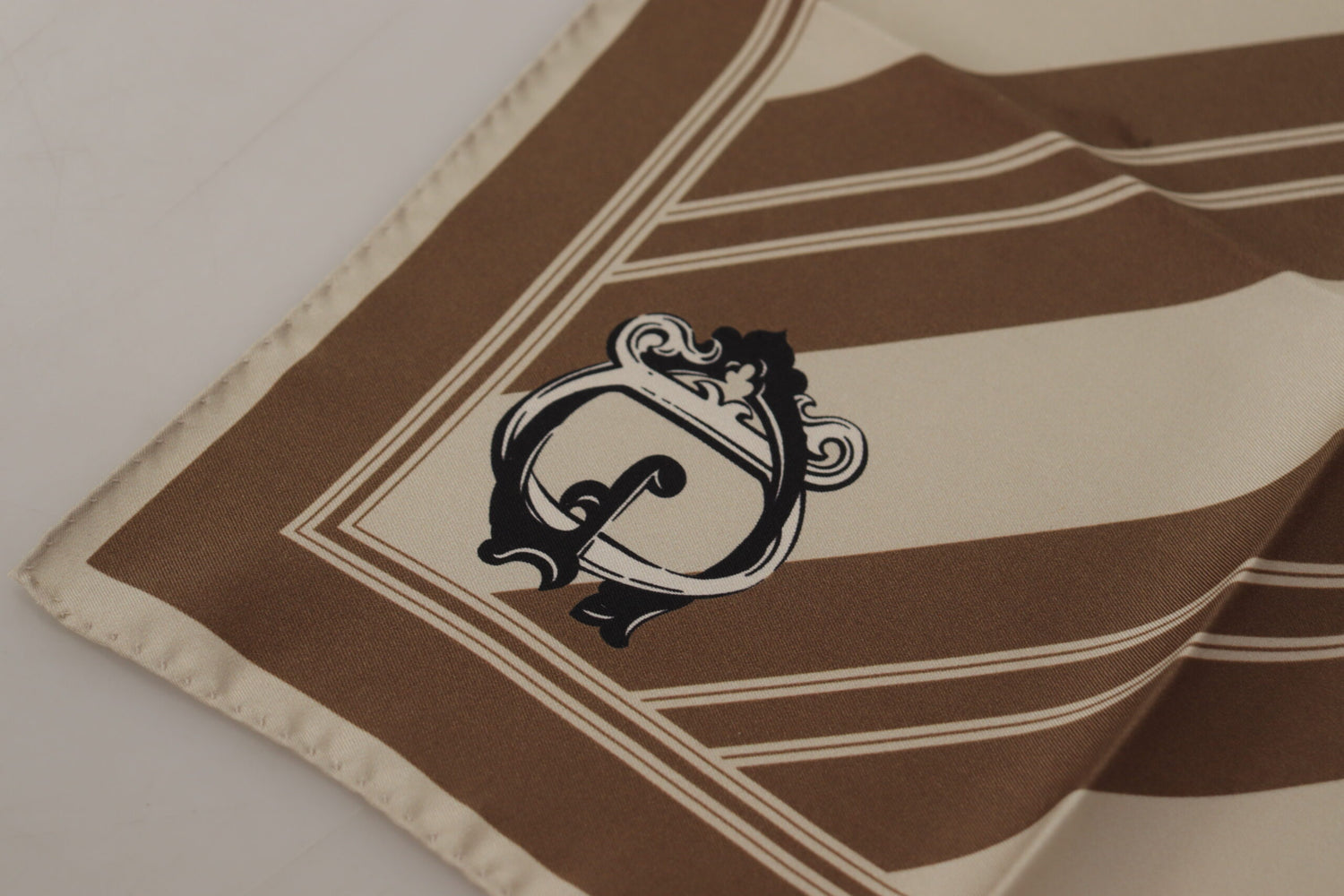 Dolce &amp; Gabbana Brown Stripes DG Logo Square Mens Handkerchief Scarf