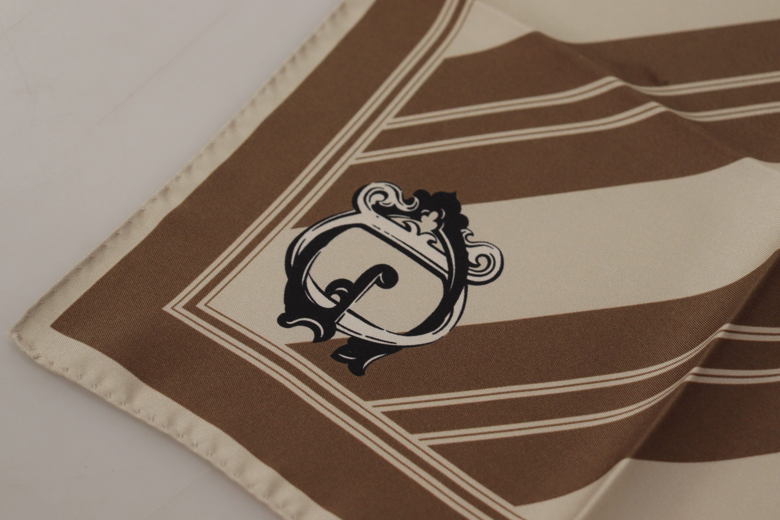Dolce &amp; Gabbana Brown Stripes DG Logo Square Mens Handkerchief Scarf