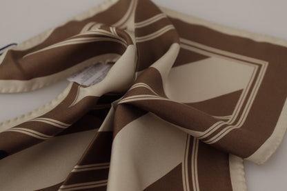 Dolce &amp; Gabbana Brown Stripes DG Logo Square Mens Handkerchief Scarf