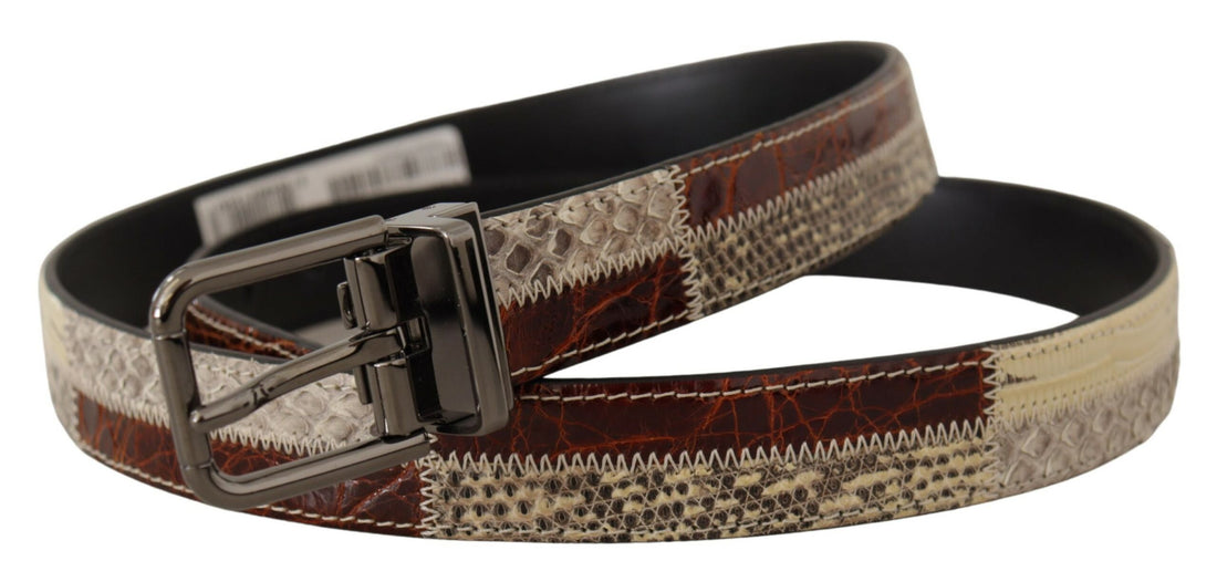 Dolce &amp;amp; Gabbana Flerfärgat Exotiskt Läderbälte i Metall med Patchwork