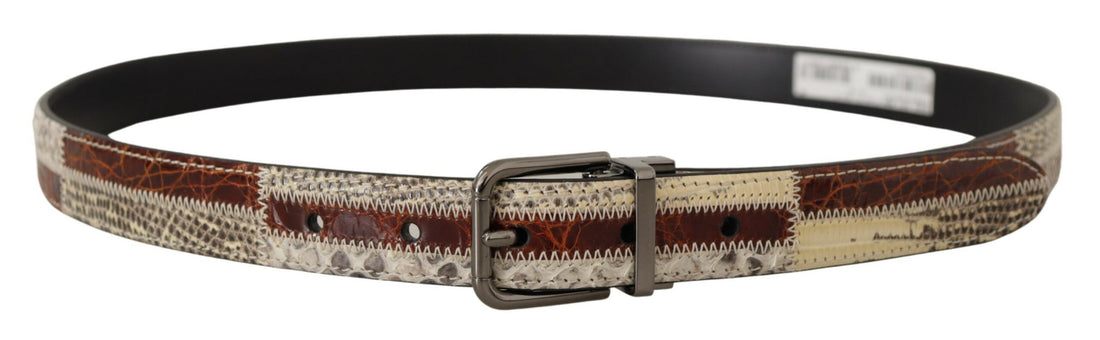 Dolce &amp;amp; Gabbana Flerfärgat Exotiskt Läderbälte i Metall med Patchwork