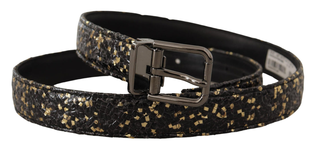 Dolce &amp;amp; Gabbana Guldsvart Tvåfärgat Läderbälte med Kromspänne