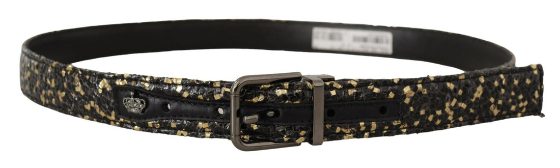 Dolce &amp;amp; Gabbana Guldsvart Tvåfärgat Läderbälte med Kromspänne