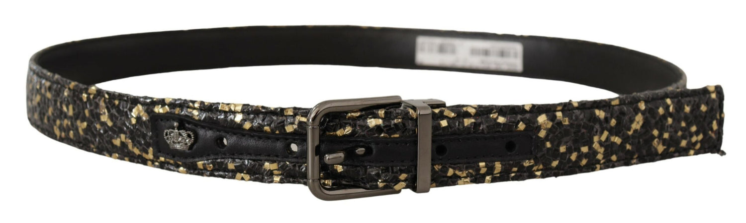 Dolce &amp;amp; Gabbana Guldsvart Tvåfärgat Läderbälte med Kromspänne