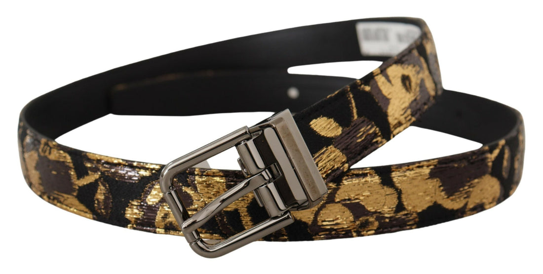 Dolce &amp;amp; Gabbana Flerfärgad Jacquard Läderbälte med Logotyp och Metallspänne
