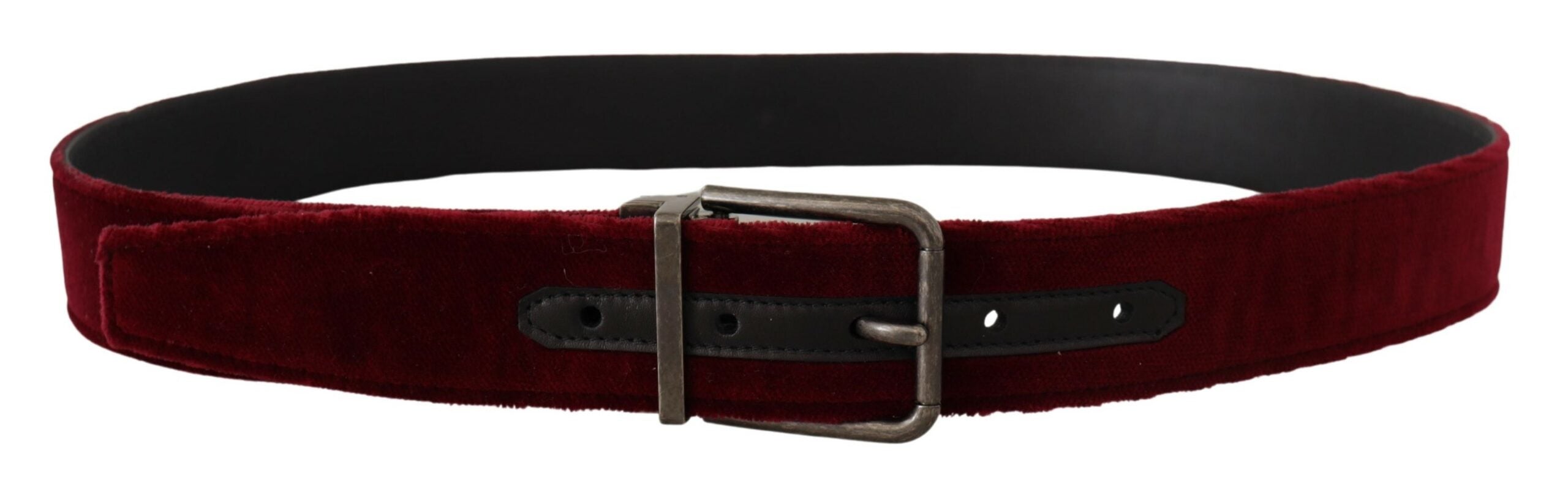 Dolce &amp;amp; Gabbana – Rödbrunt sammetsbälte i läder med brett vintage-spänne i metall