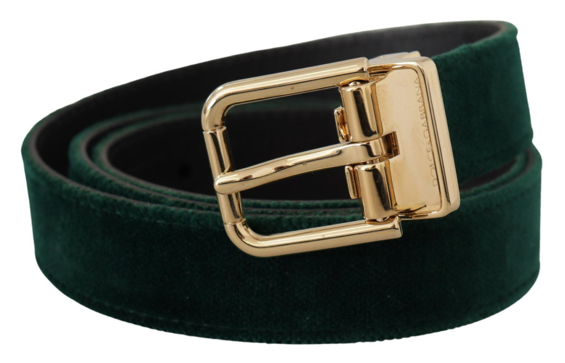 Dolce &amp;amp; Gabbana Grönt Sammetsläder Guldfärgad Metall Logotypbälte