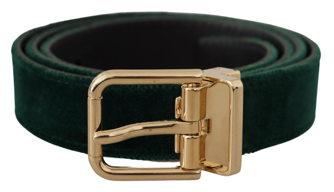 Dolce &amp;amp; Gabbana Grönt Sammetsläder Guldfärgad Metall Logotypbälte