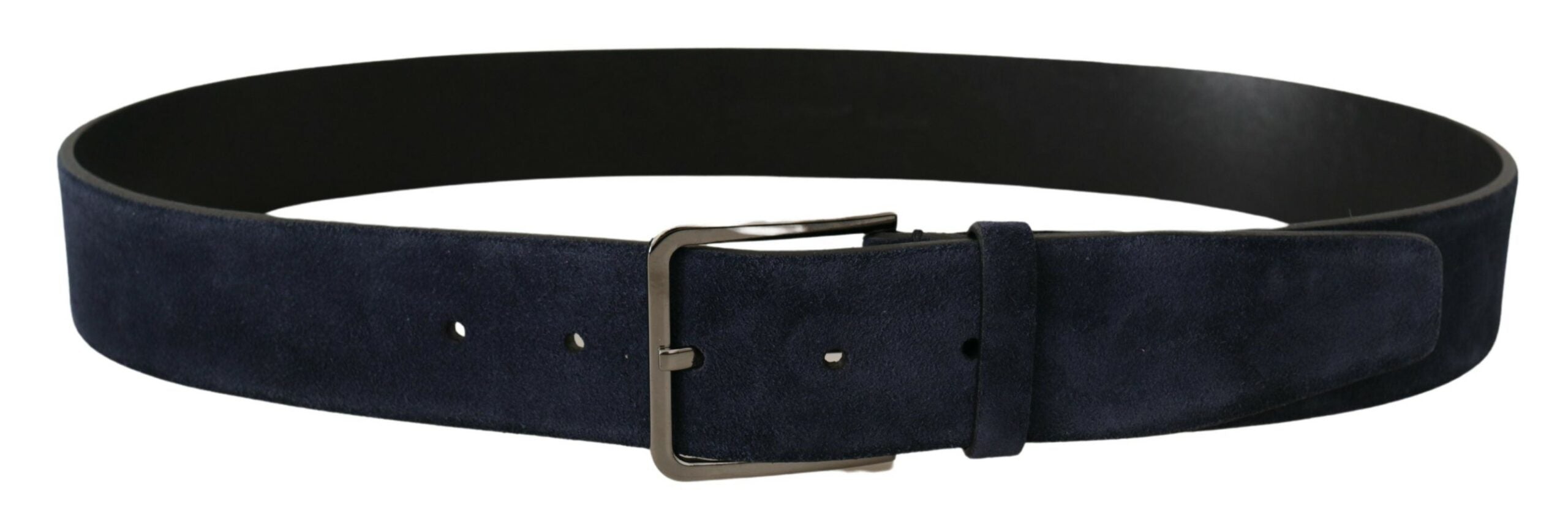 Dolce &amp;amp; Gabbana Marinblått sammetsläderbälte med silverfärgat logotypspänne