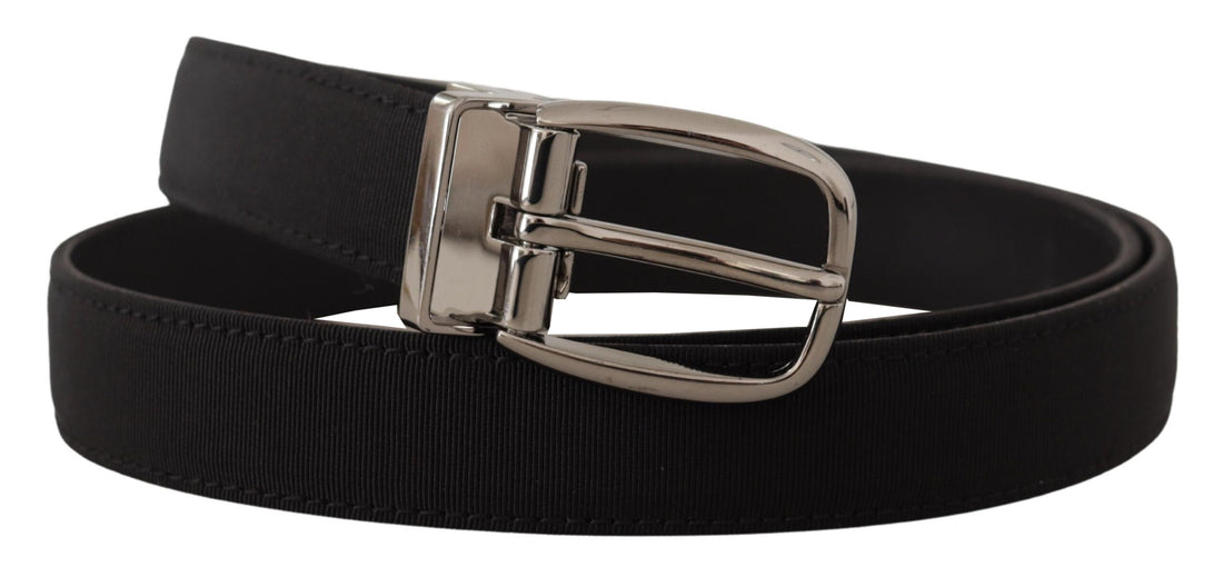 Dolce &amp;amp; Gabbana Svart Grosgrain Läderbälte Silverfärgat Logotypspänne