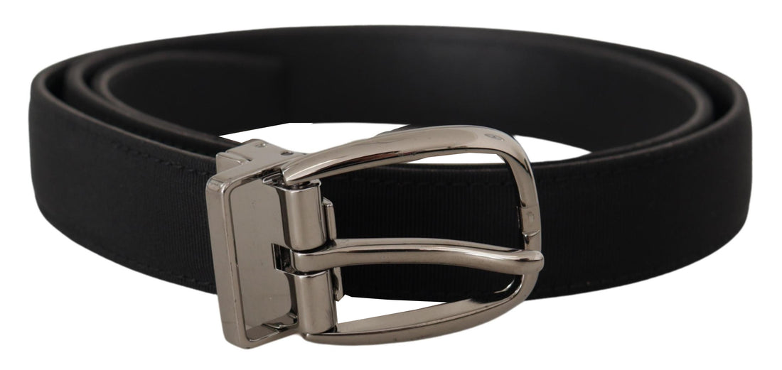 Dolce &amp;amp; Gabbana Svart Grosgrain Läderbälte Silverfärgat Logotypspänne