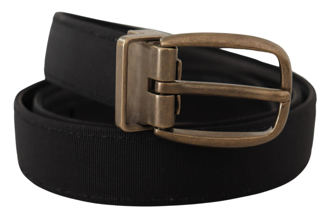 Dolce &amp;amp; Gabbana Svart Grosgrain Läder Brons Metallbälte