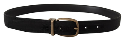 Dolce &amp;amp; Gabbana Svart Grosgrain Läder Brons Metallbälte