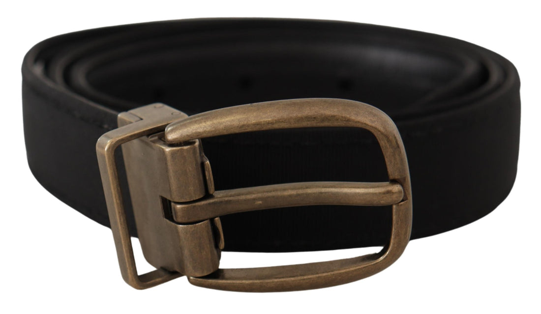 Dolce &amp;amp; Gabbana Svart Grosgrain Läder Brons Metallbälte