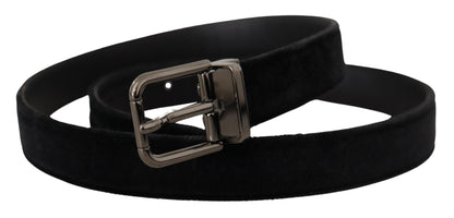 Dolce &amp;amp; Gabbana Svart sammetsbälte med silverfärgad logotyp och metallspänne
