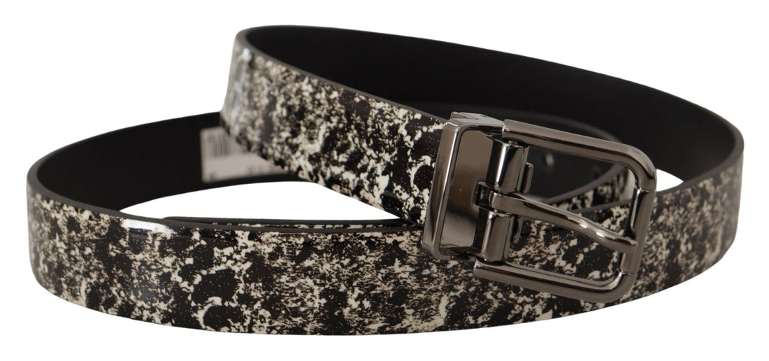 Dolce &amp;amp; Gabbana Svart Marmormönster Läder Grått Logotypbälte