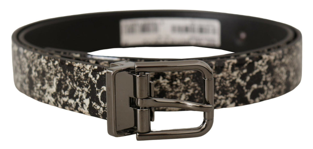 Dolce &amp;amp; Gabbana Svart Marmormönster Läder Grått Logotypbälte