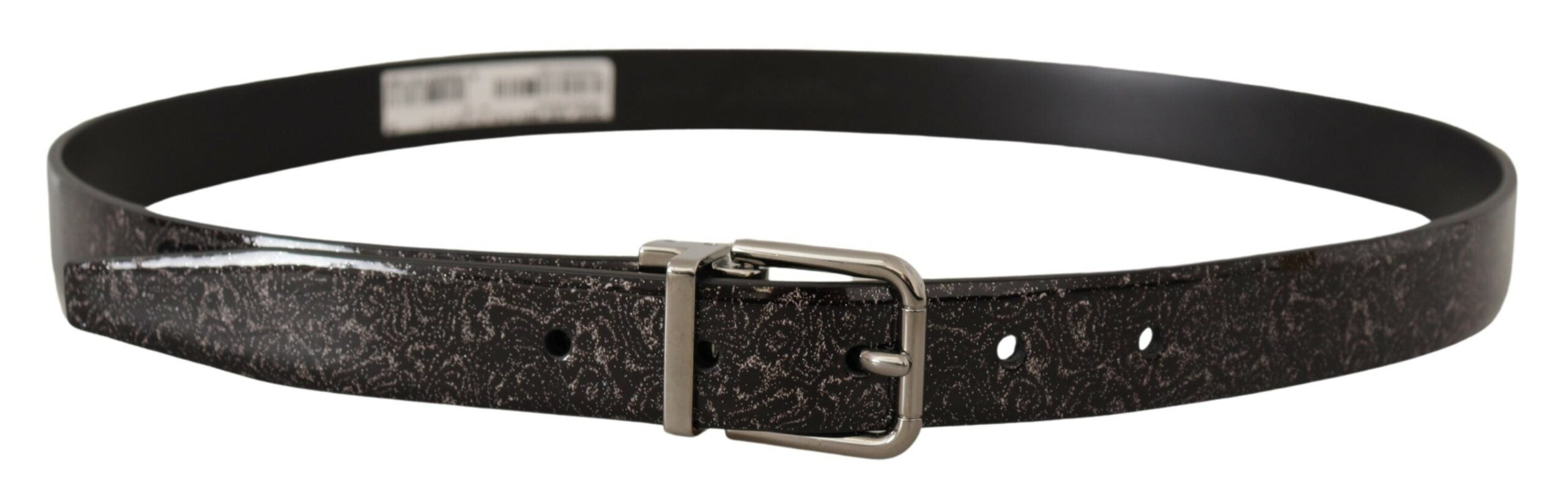 Dolce &amp;amp; Gabbana Black Goccia Glitter Patent Läder Spänne Vernice Bälte