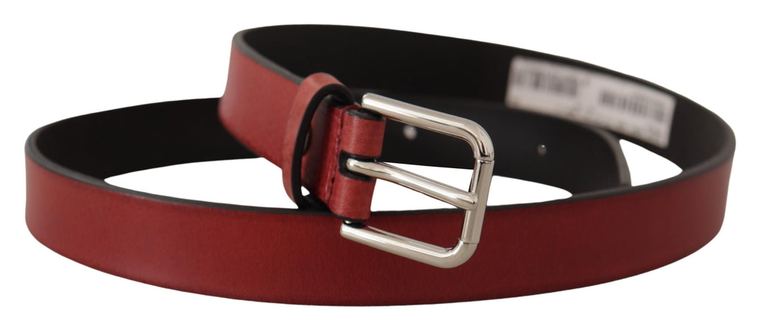 Dolce &amp;amp; Gabbana Maroon Vitello Läder Silver Metallbälte
