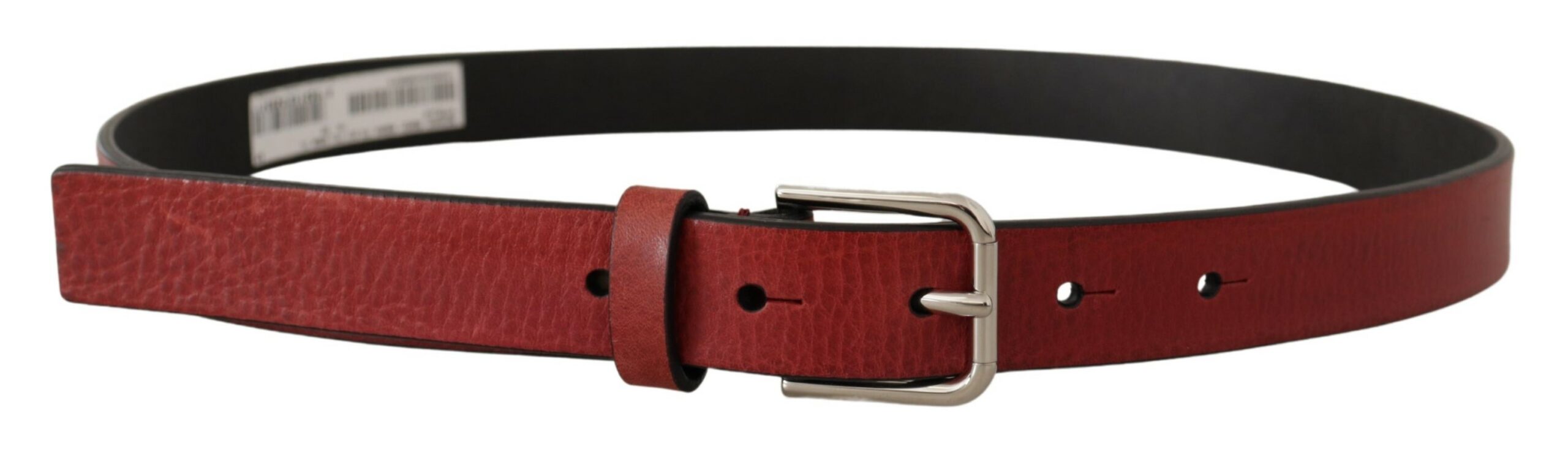 Dolce &amp;amp; Gabbana Maroon Vitello Läder Silver Metallbälte