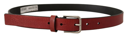 Dolce &amp;amp; Gabbana Maroon Vitello Läder Silver Metallbälte