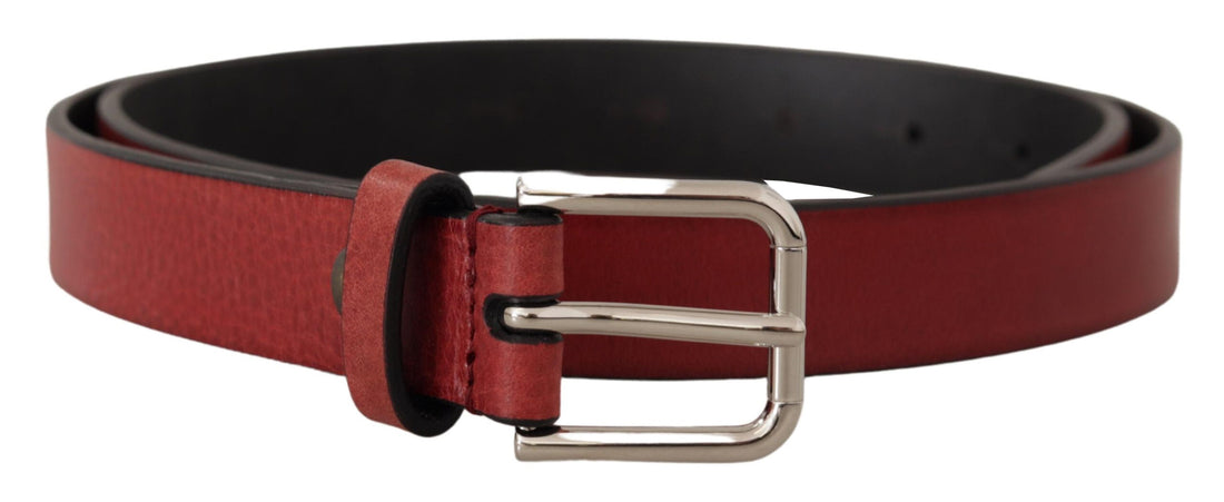 Dolce &amp;amp; Gabbana Maroon Vitello Läder Silver Metallbälte