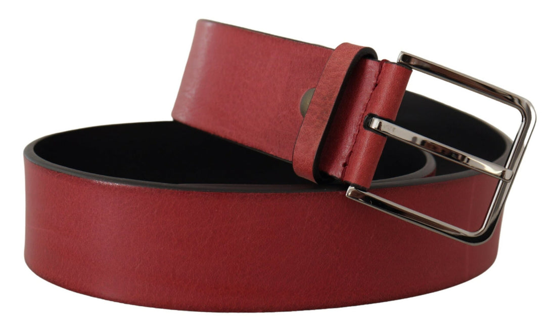 Dolce &amp;amp; Gabbana Maroon Vitello Silver Metal Logo Spänne Bälte
